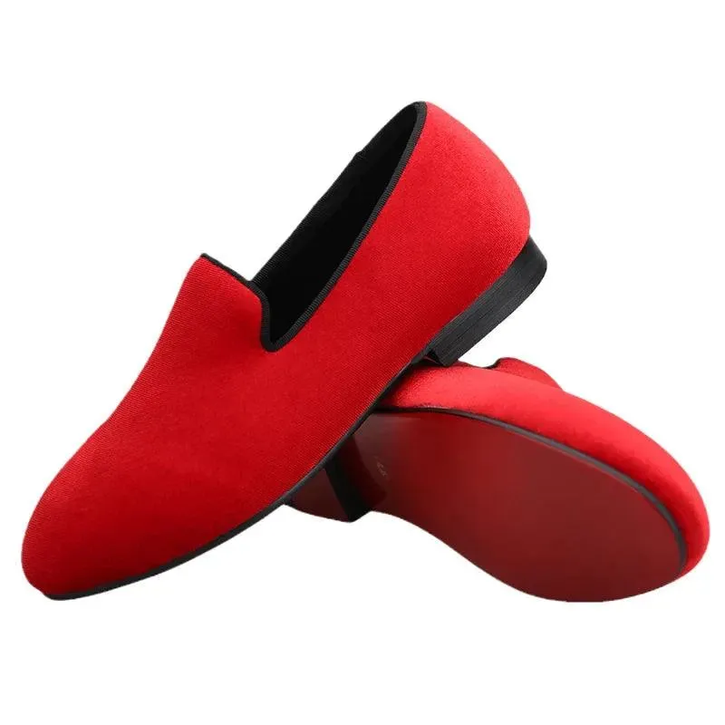 Kids Loafers Radiant Red Elegance: Handcrafted Velvet Parent-Child Loafers